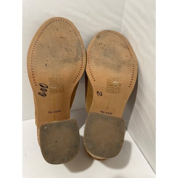 Dolce Vita Sandals Alycia Brown Suede Mules Open Toe Braided Chunky Heel Womens - Picture 5 of 7